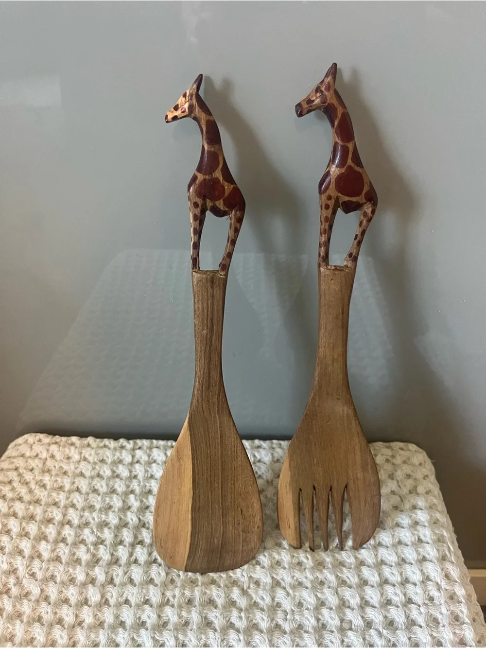 Handcarved Wooden Giraffe Salad Servers - Brown 515